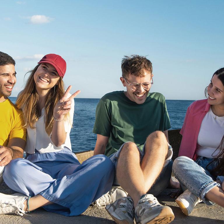 Students on the beach at Barcelona